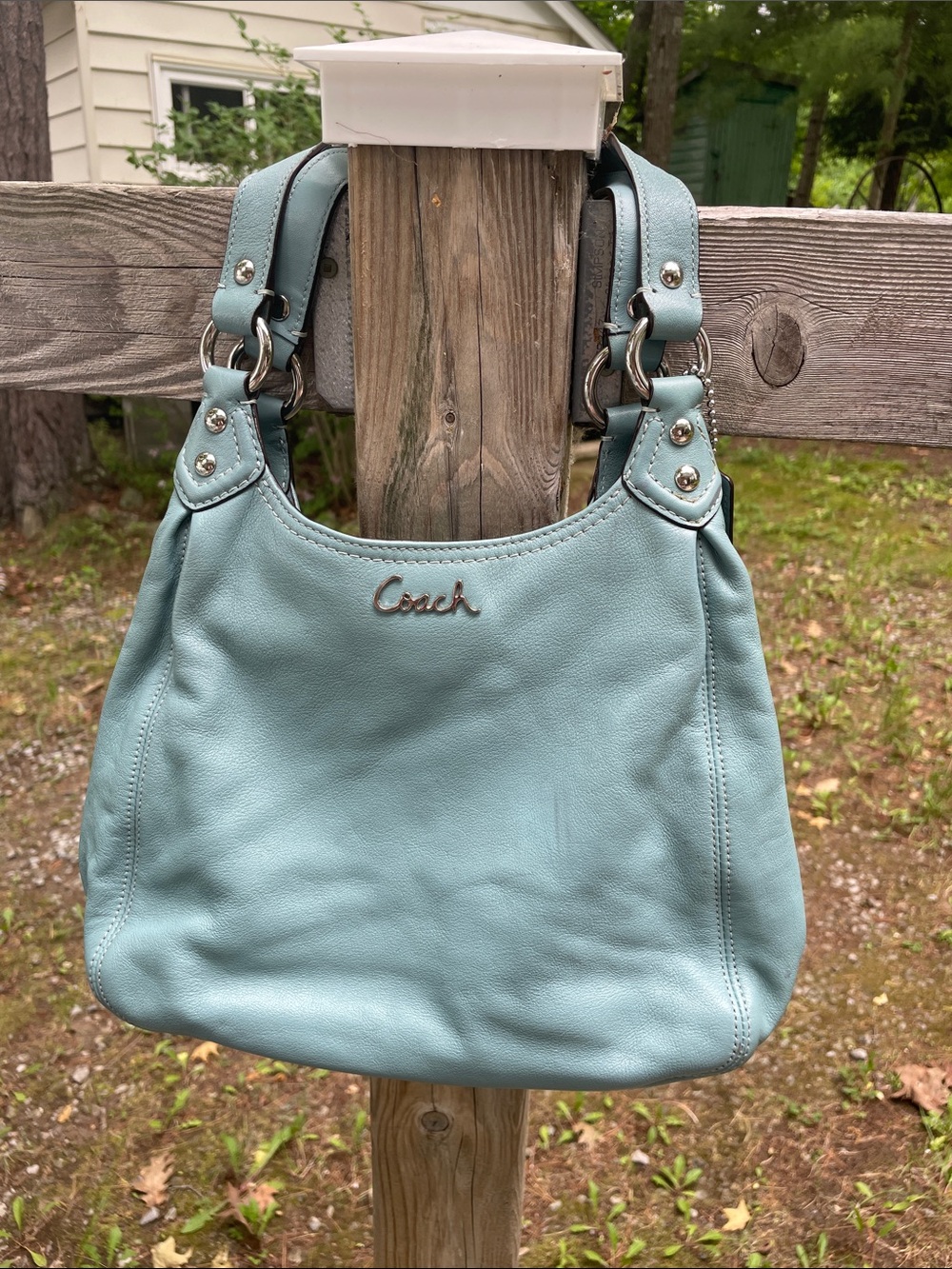 COACH LIGHT BLUE LEATHER HANDBAG PURSE BAG SHOULDER